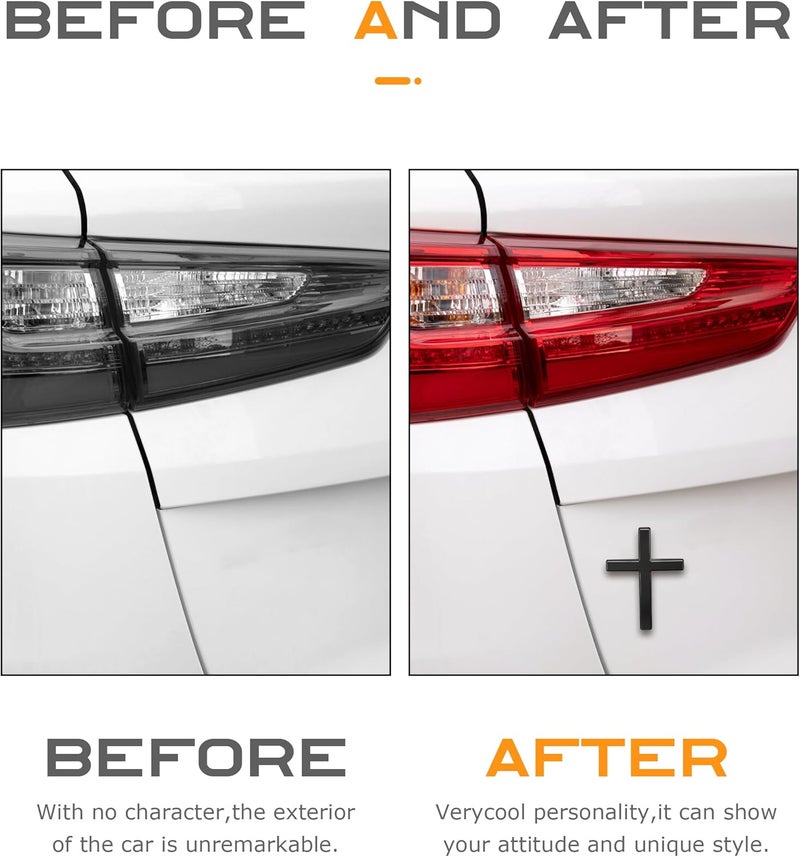 SCUARI 2PCS 3D Cross Stickers,Car Accessories Decals for Vehicles,Self Adhesive Cross Metal Car Emblem,2.5"×1.8" Cross Jesus Automotive Decal,Suitable for Trunk Tailgate Side Decoration (Black&Red) - Image 5